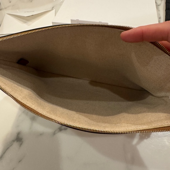 Celine Cuir Triomphe striped texture Brown/blue Pouch clutch made in Italy - Picture 10 of 15